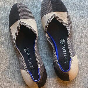 Rothy's Womens Flats Slip On Shoes Black White Plaid Round Toe Size 10